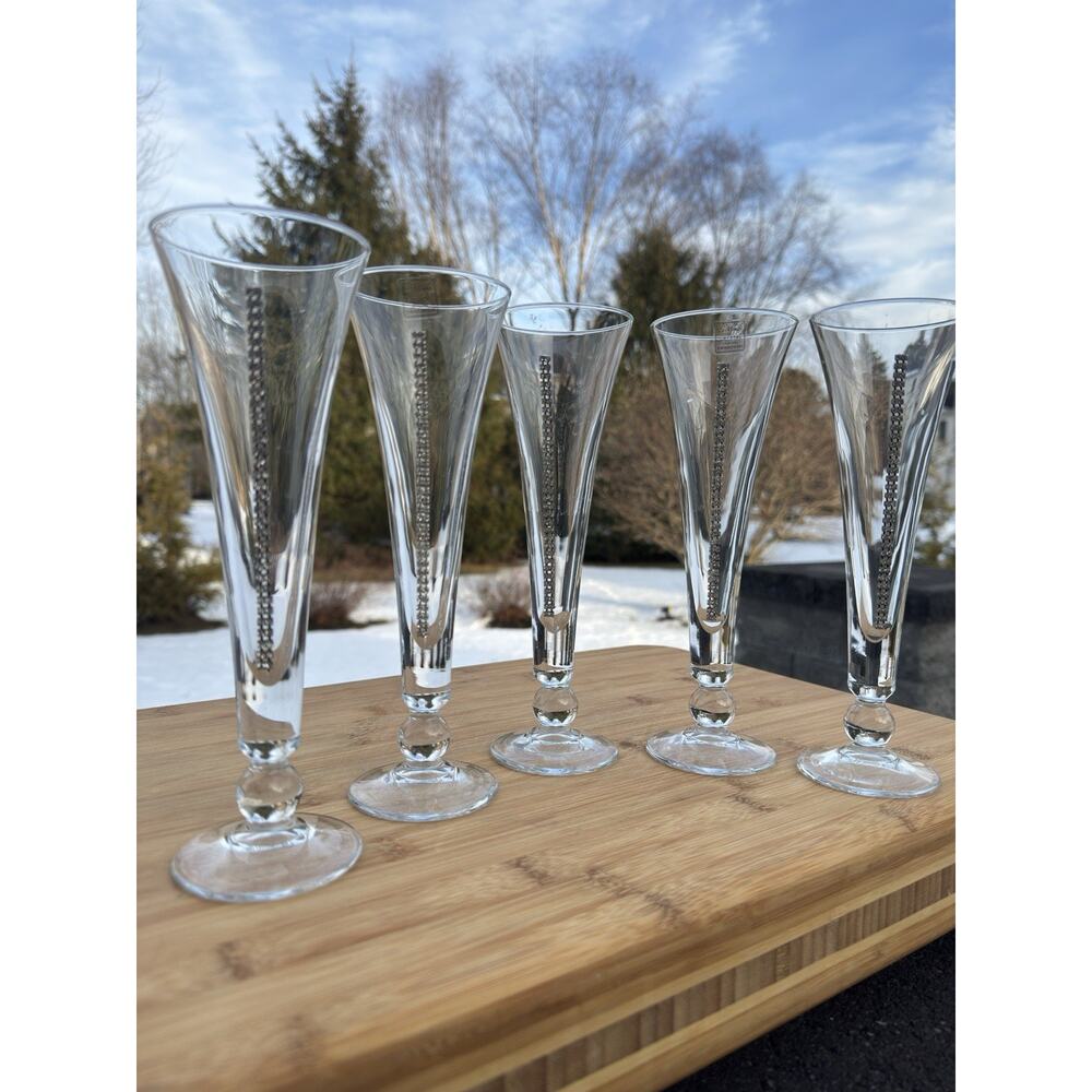 Le Monde Crystal Champagne Flutes with Original Swarovski Crystals 8.5"~set Of 5